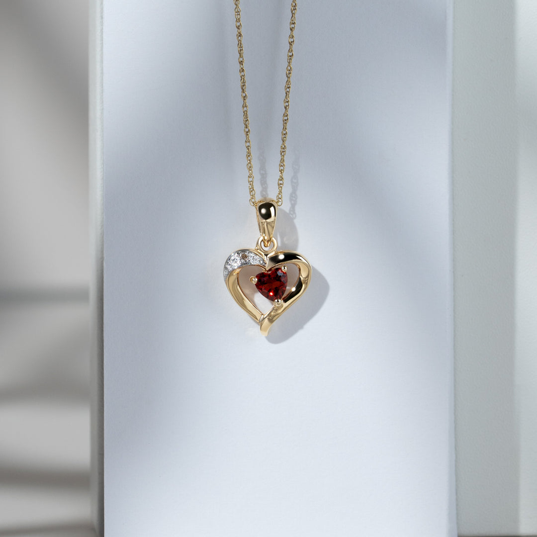 Classic Heart Garnet & Diamond Pendant in 9ct Yellow Gold