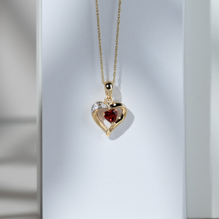 Classic Heart Garnet & Diamond Pendant in 9ct Yellow Gold