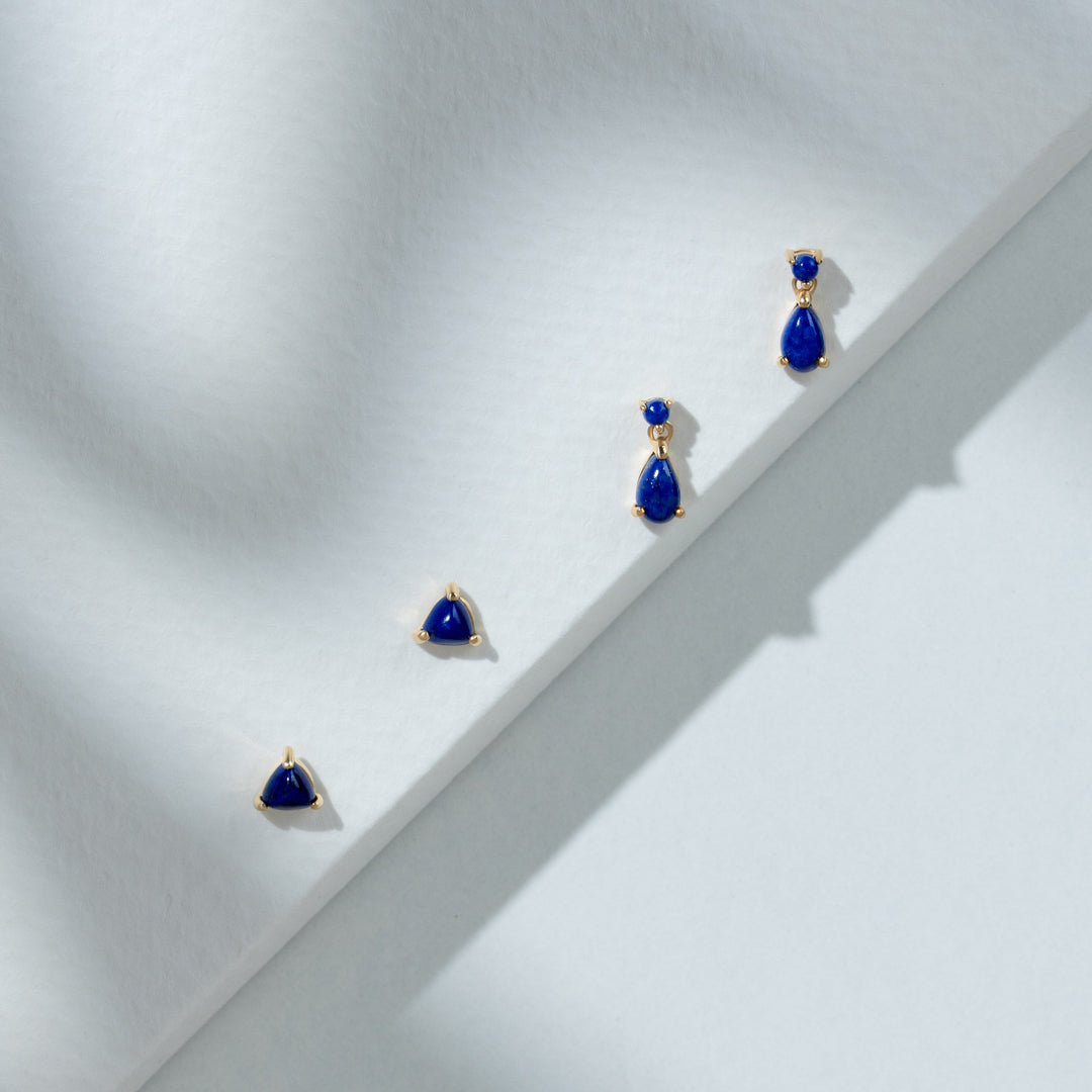 Classic Trillion Lapis Lazuli Stud Earrings in 9ct Yellow Gold