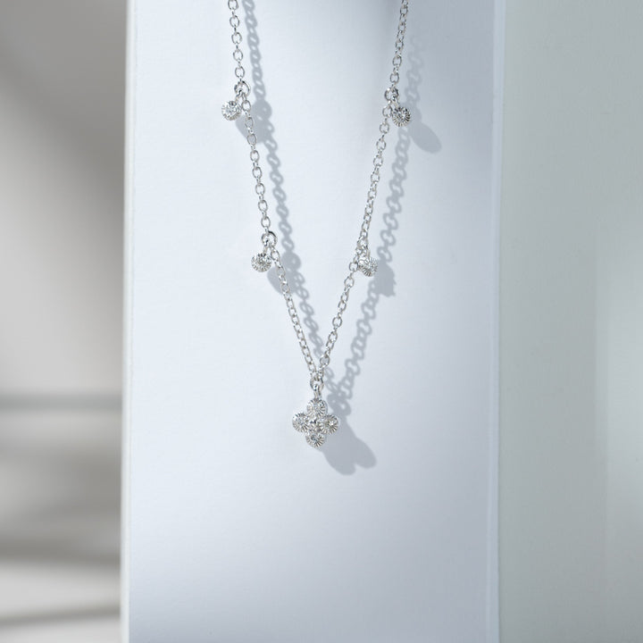 Diamond Flowers Choker Charm Necklace in 9ct White Gold
