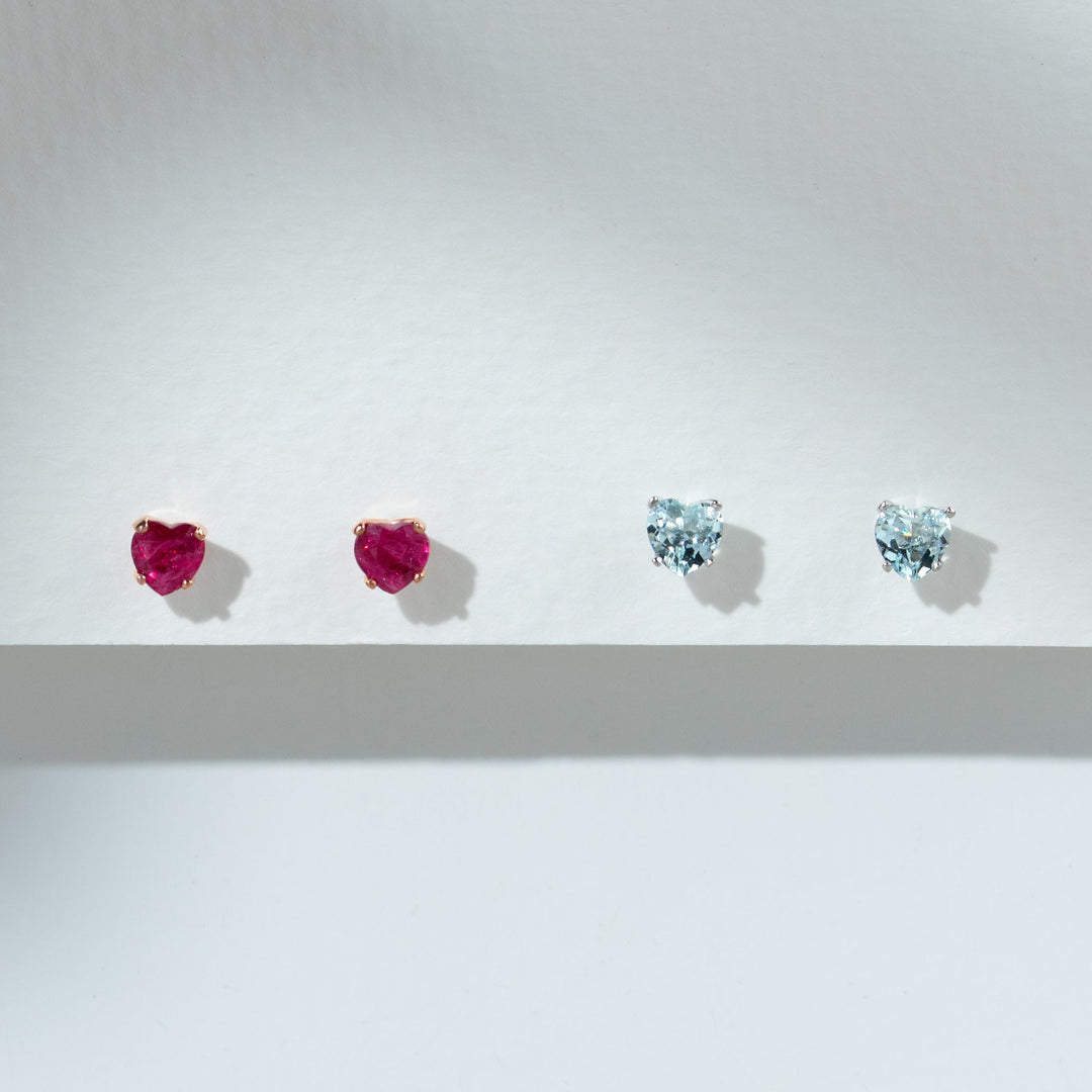 Classic Heart Aquamarine Stud Earrings in 9ct White Gold