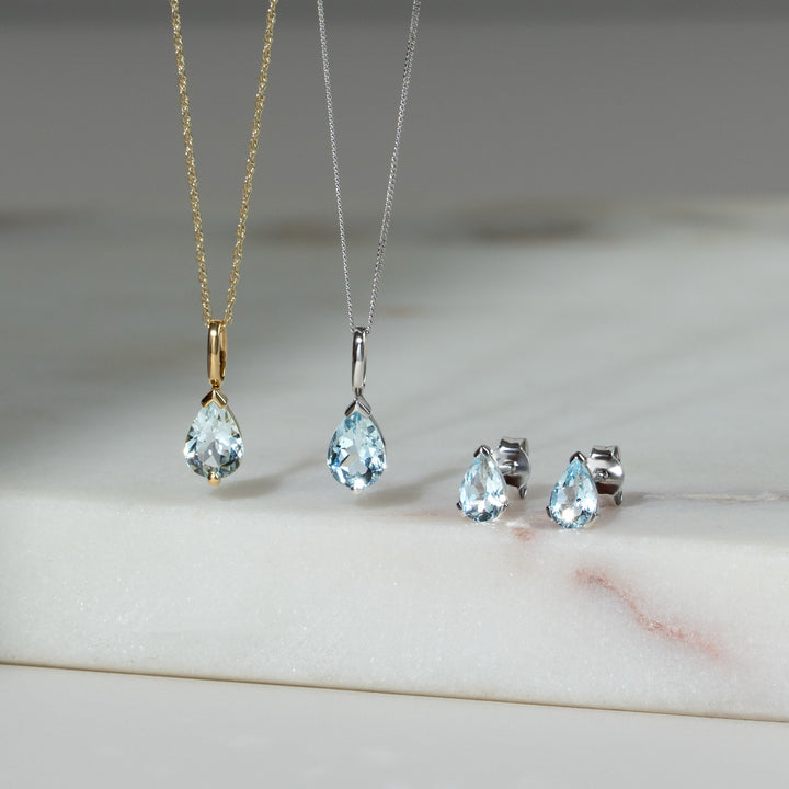 Classic Pear Aquamarine Pendant in 9ct White Gold