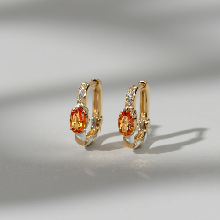 Siberian Waltz Topaz & Orange Sapphire Square Hoop Earrings in 9ct Gold