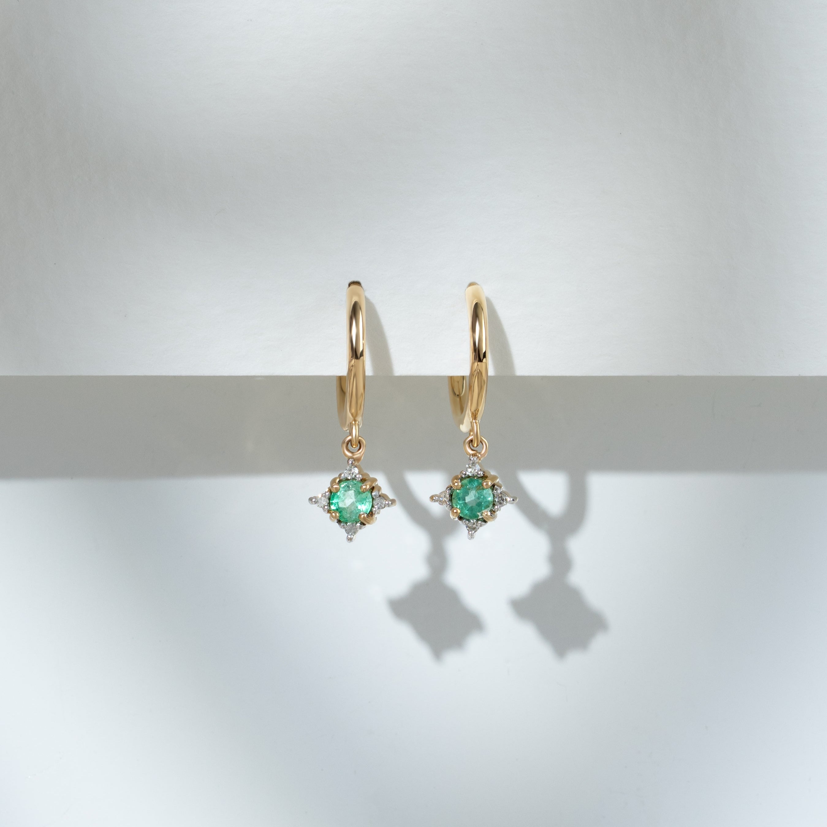Classic Round Emerald & Diamond Hoop Earrings in 9ct Yellow Gold