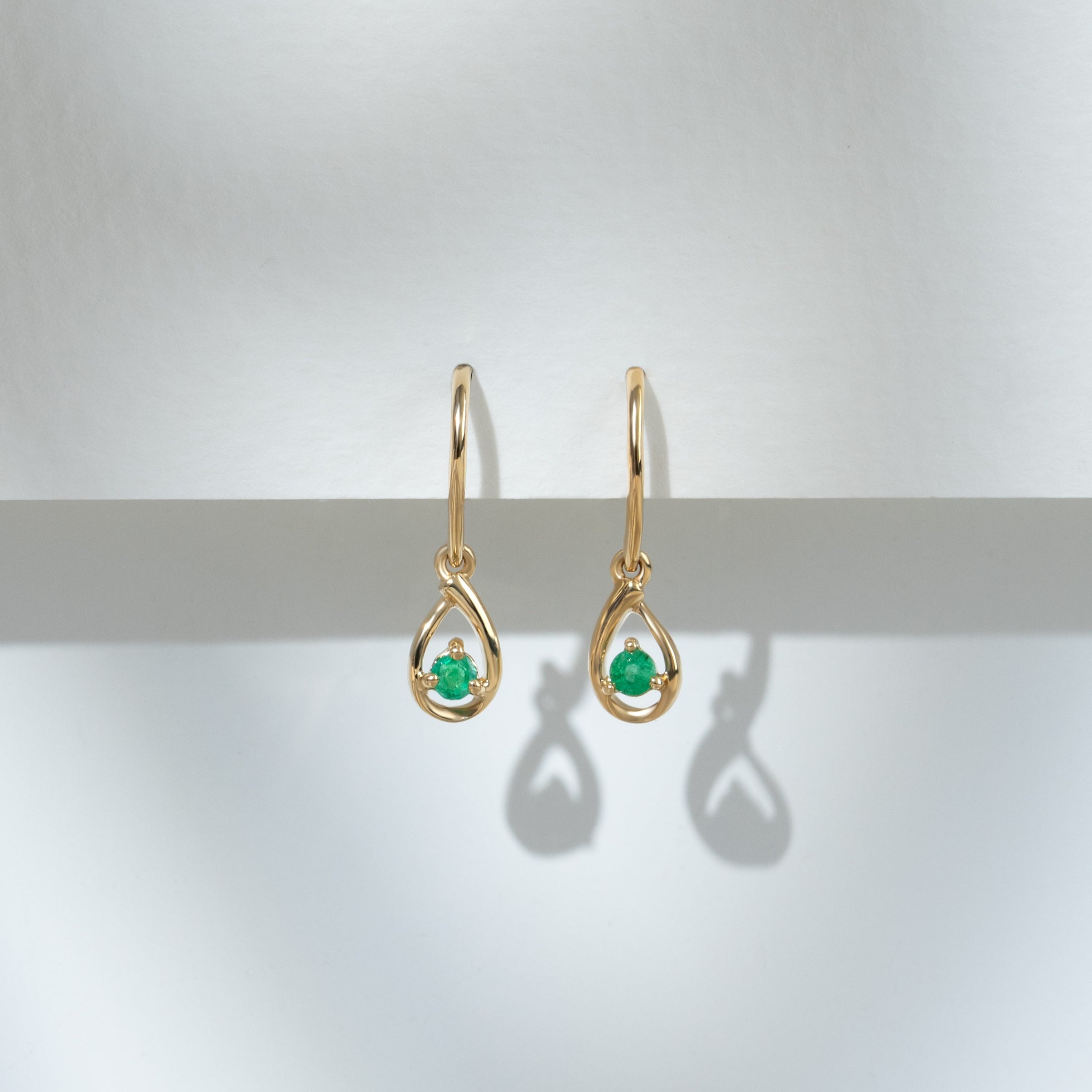Classic Round Emerald Drop Earrings in 9ct Yellow Gold