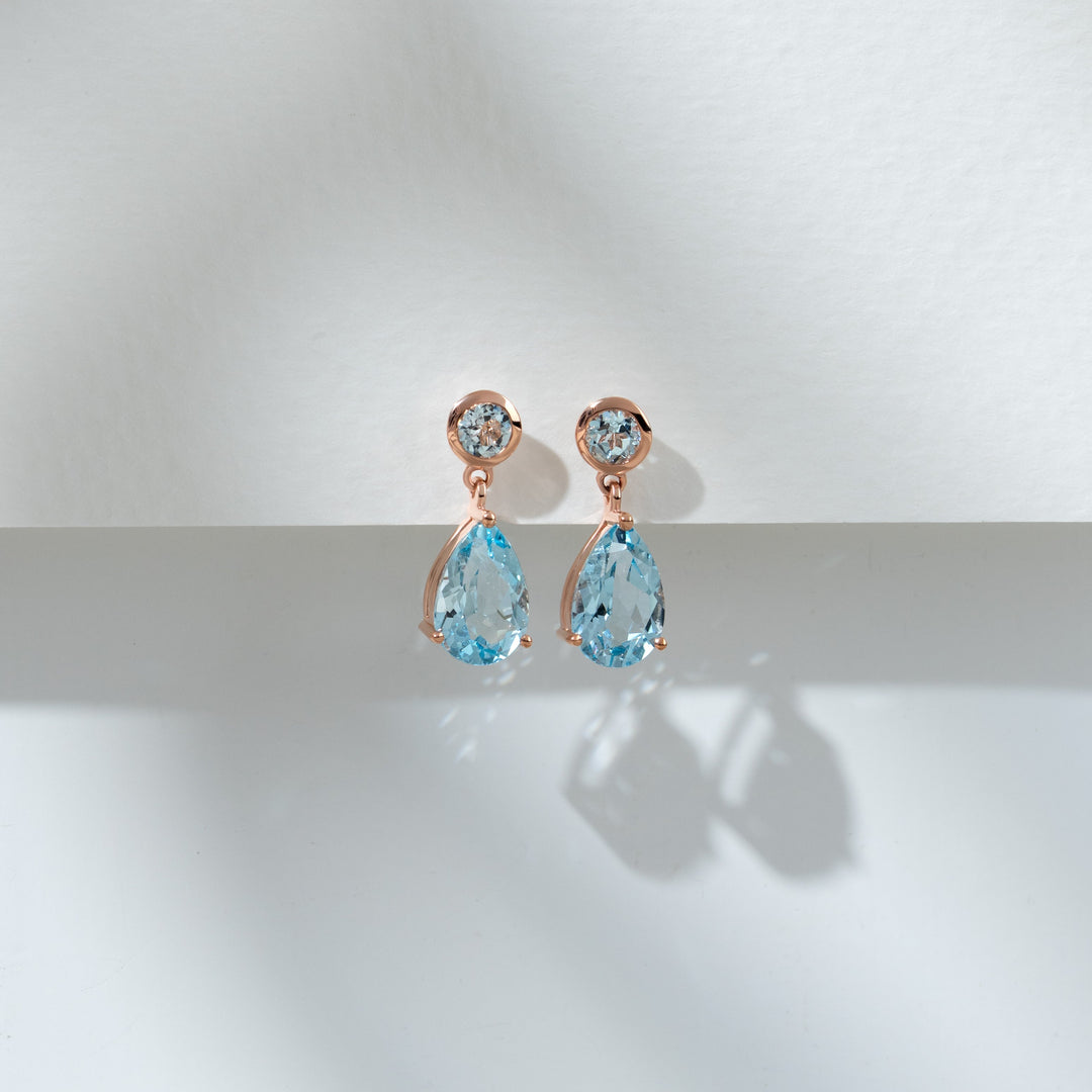 Classic Pear Blue Topaz Drop Earrings in 9ct Rose Gold