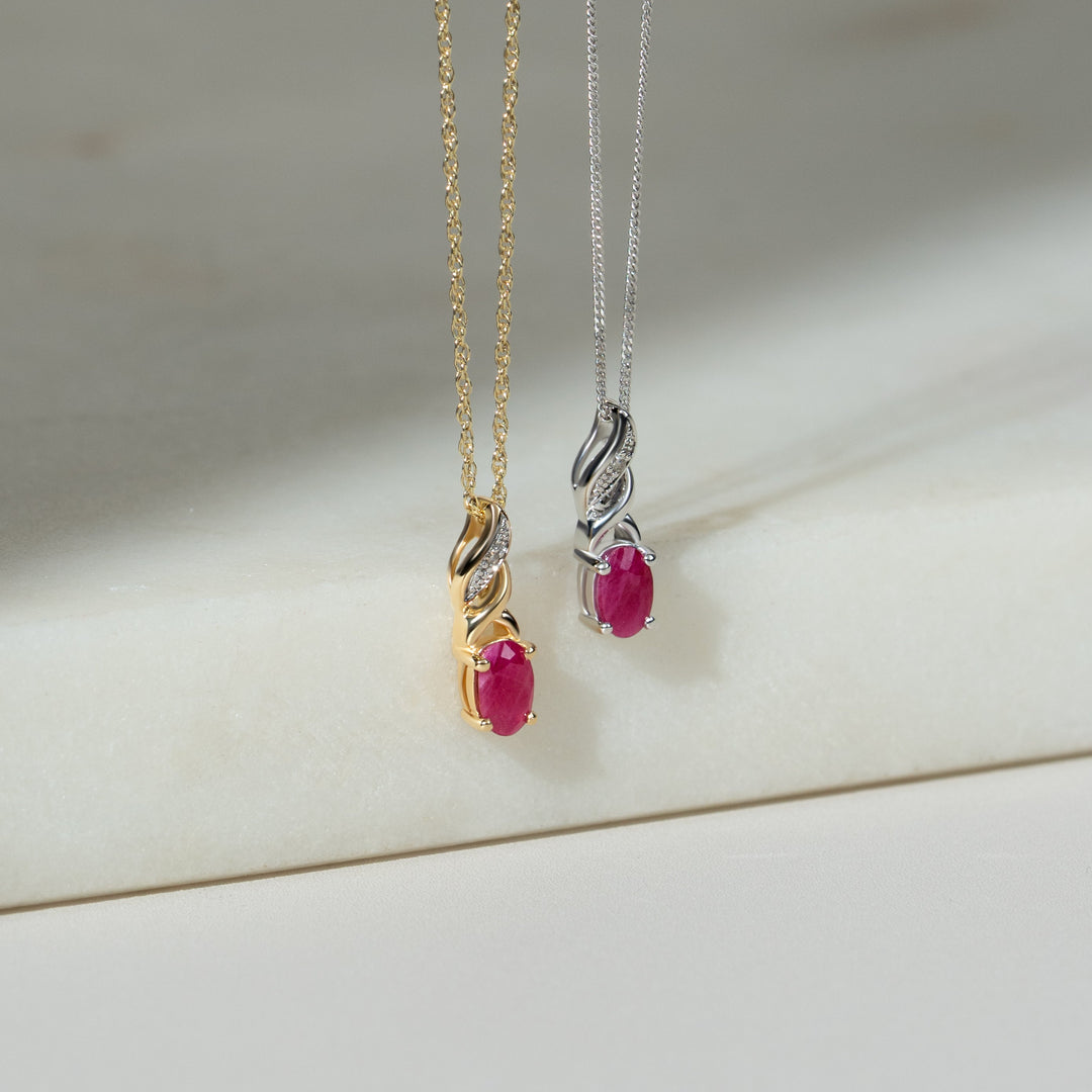 Classic Oval Ruby & Diamond Pendant in 9ct White Gold