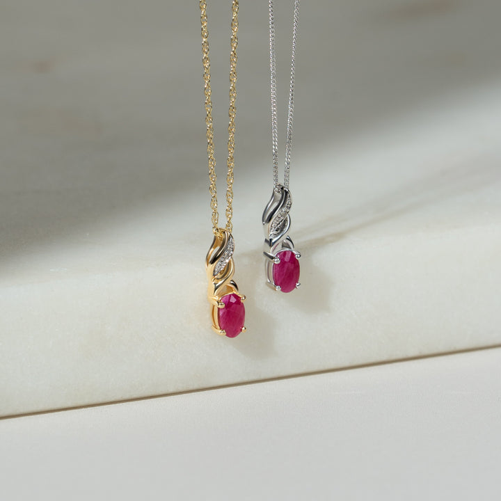 Classic Oval Ruby & Diamond Pendant in 9ct White Gold