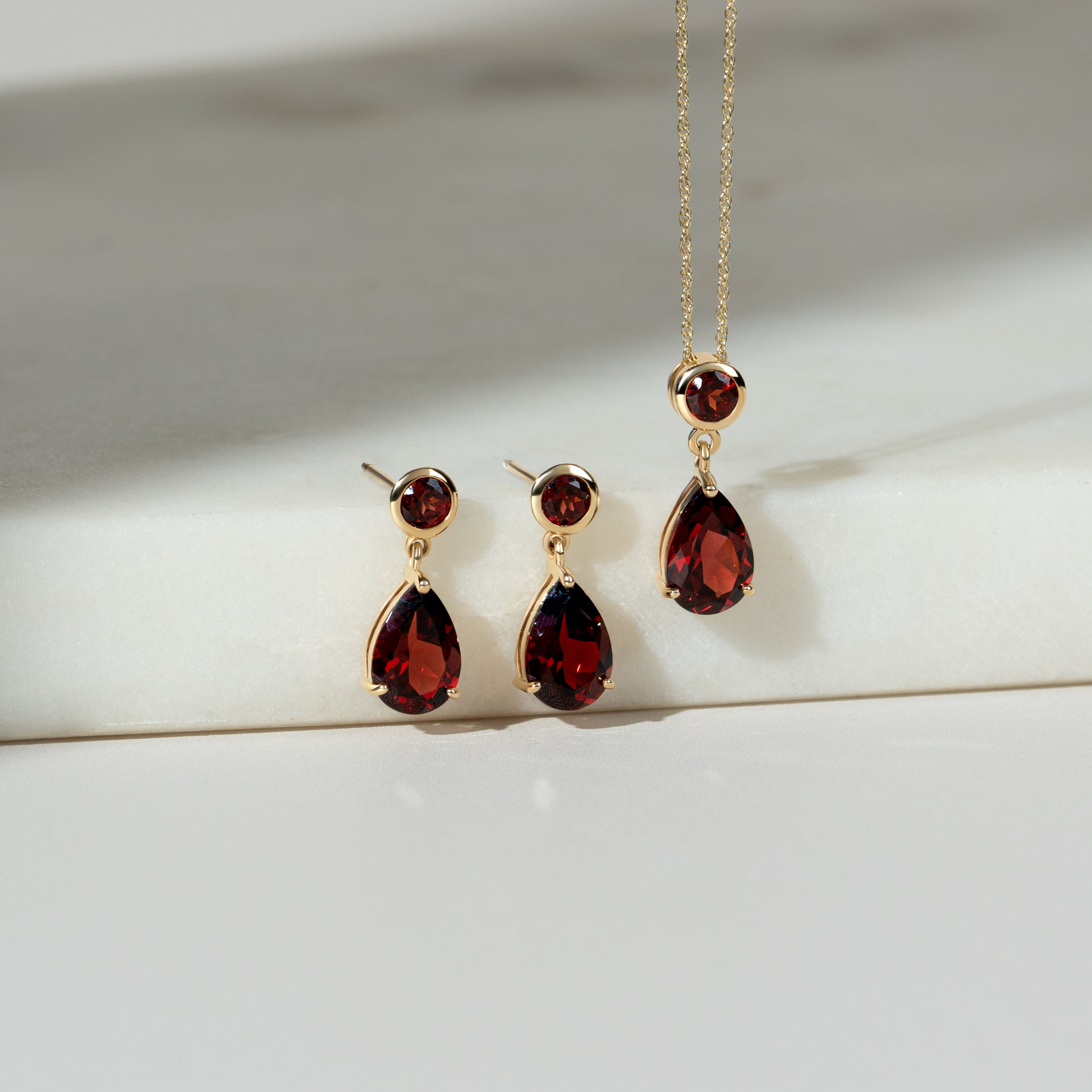 Classic Pear Garnet Pendant in 9ct Yellow Gold