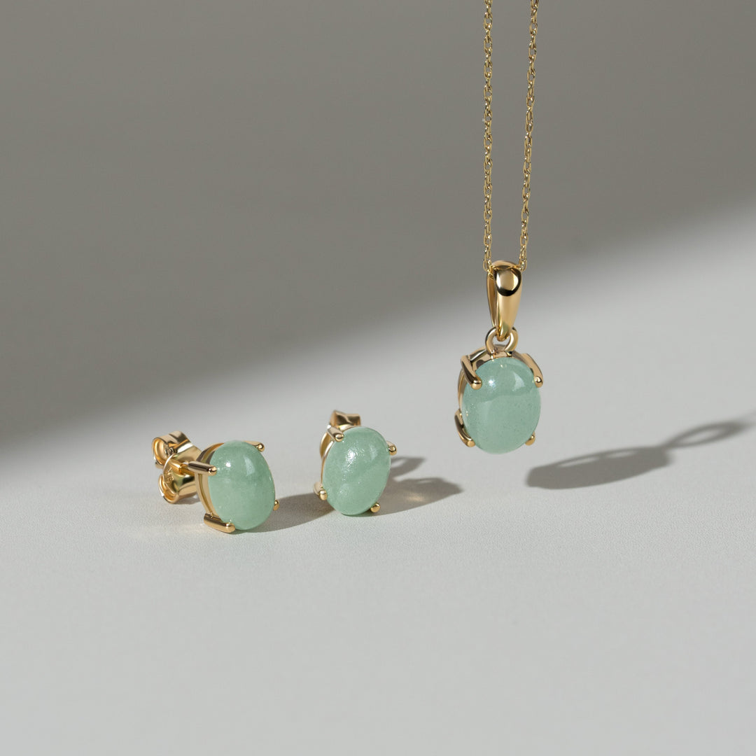 Classic Oval Jade Stud Earrings in 9ct Yellow Gold