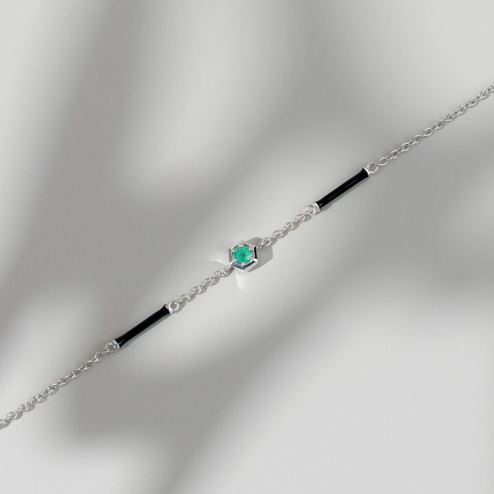 Grand Deco Enamel & Emerald Bracelet in 9ct White Gold