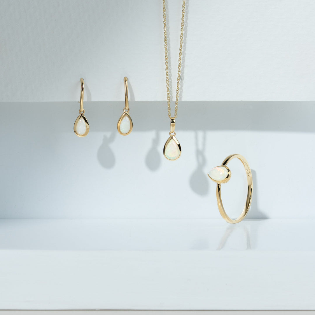 Classic Pear Opal Pendant in 9ct Yellow Gold