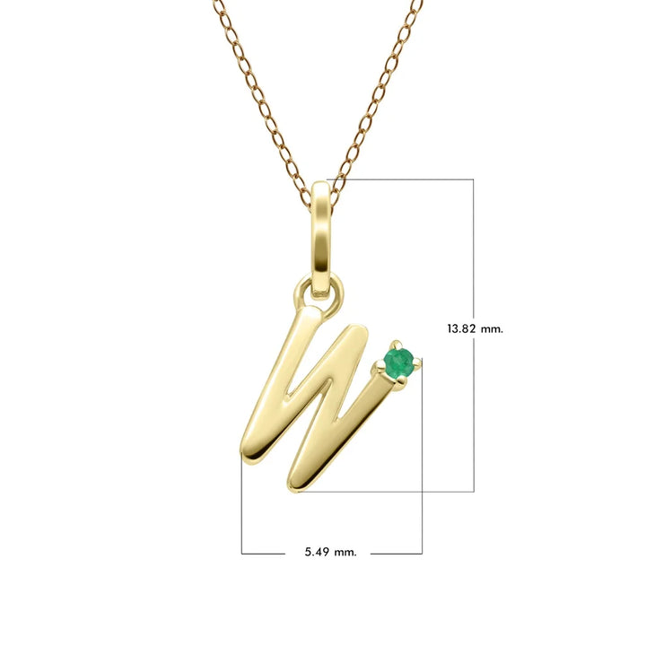 Initial Emerald Letter Necklace In 9ct Yellow Gold