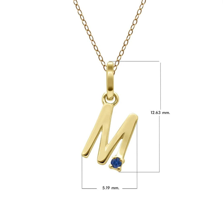Initial Blue Sapphire Letter Necklace In 9ct Yellow Gold
