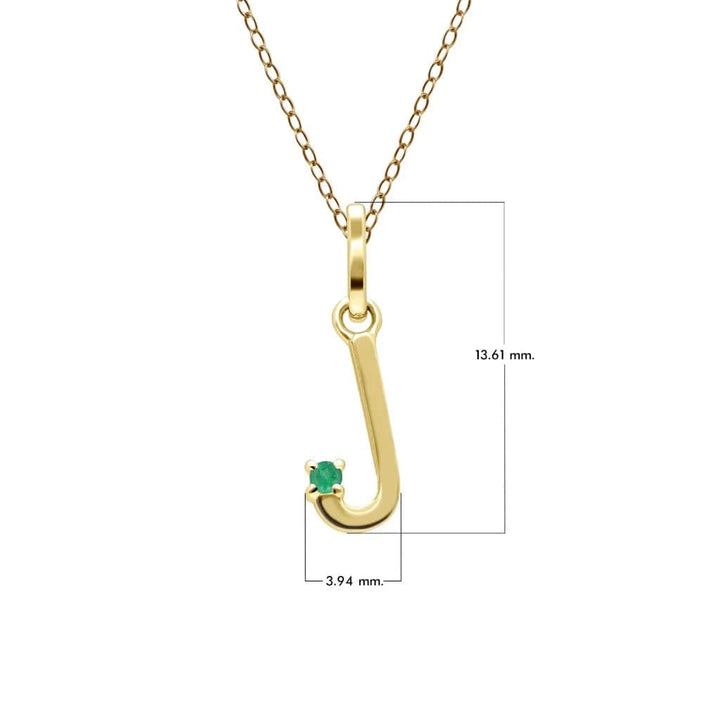 Initial Emerald Letter Necklace In 9ct Yellow Gold