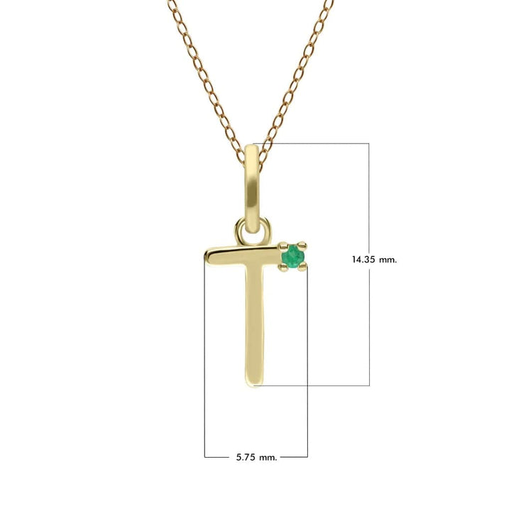 Initial Emerald Letter Necklace In 9ct Yellow Gold