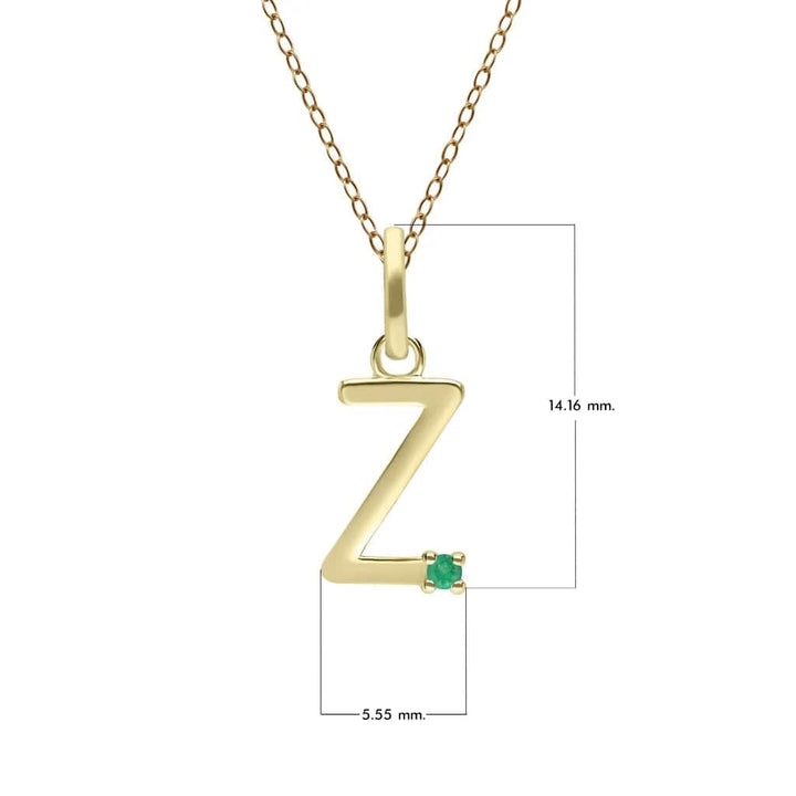 Initial Emerald Letter Necklace In 9ct Yellow Gold