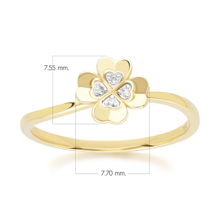 Gardenia Diamond Clover Ring in 9ct Yellow Gold