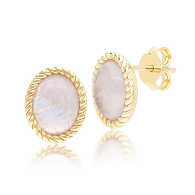 Classic Oval Rainbow Moonstone Stud Earrings in 9ct Yellow Gold