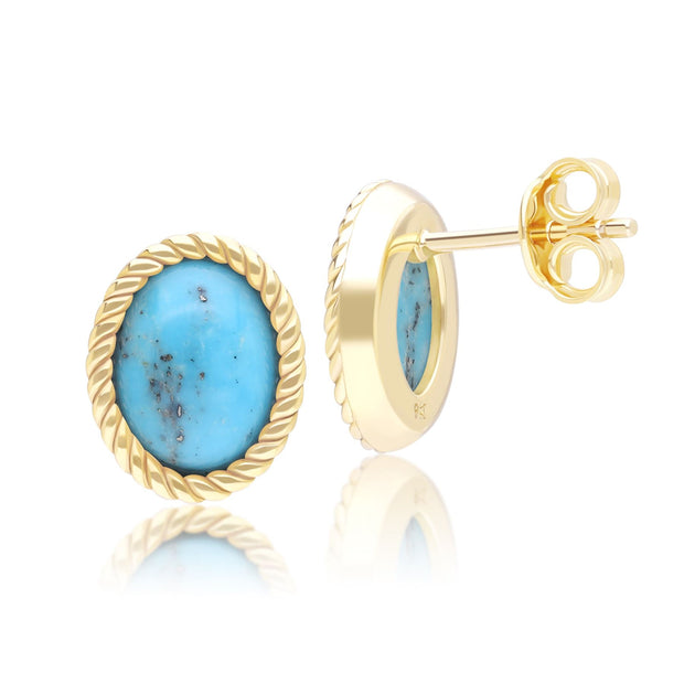 Classic Oval Turquoise Cabochon Stud Earrings in 9ct Yellow Gold