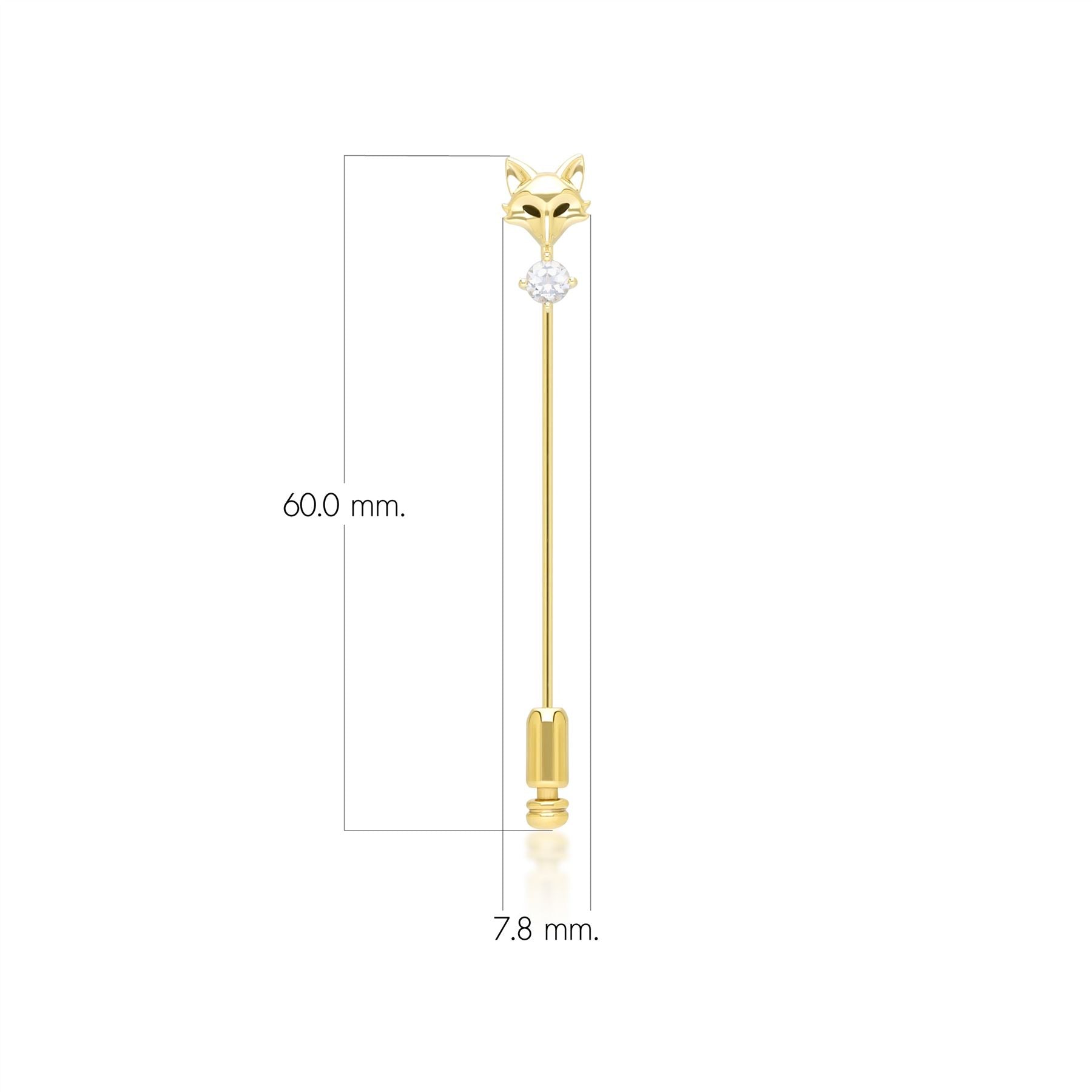 Gardenia White Topaz Fox Lapel Pin In 9ct Yellow Gold