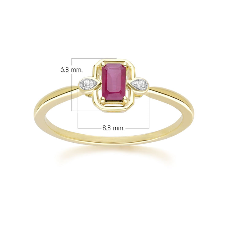 Classic Ruby Baguette & Diamond Ring In 9ct Yellow Gold