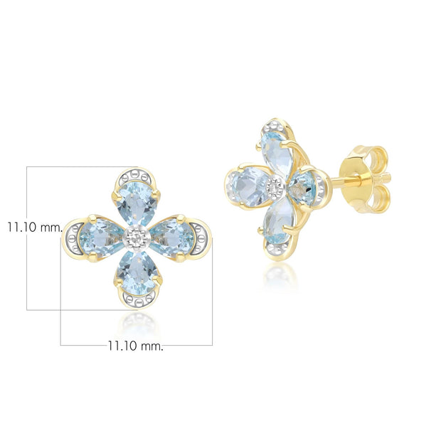 Floral Topaz & Diamond Stud Earrings in 9ct Yellow Gold