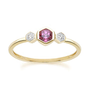 Geometric Round Rhodolite and Sapphire Ring in 9ct Yellow Gold