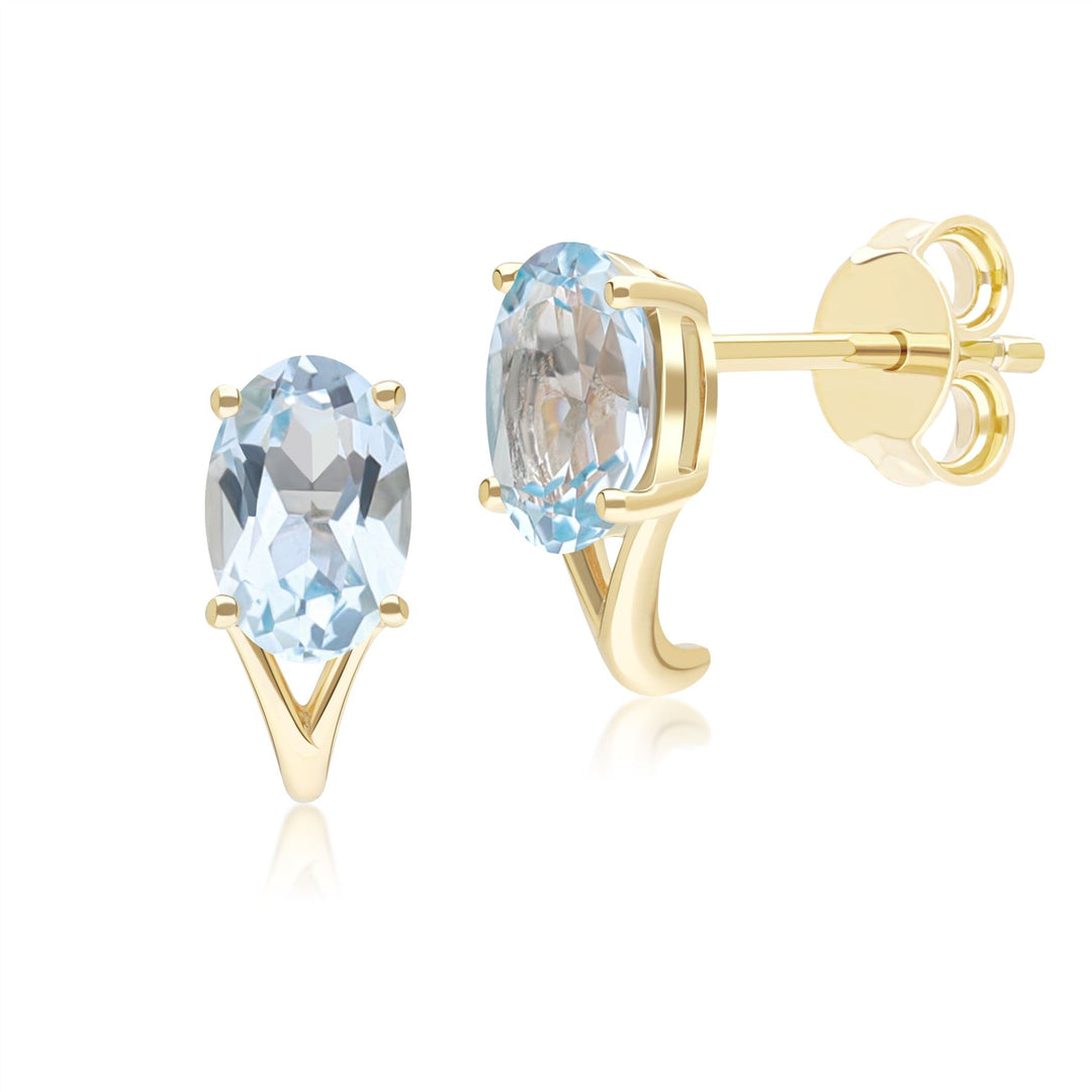 Classic Oval Sky Blue Topaz Stud Earrings in 9ct Yellow Gold 7x5mm