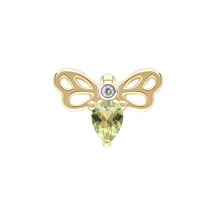Honeycomb Art Nouveau Pear Shape Peridot and Diamond Bee Pin in 9ct Yellow Gold
