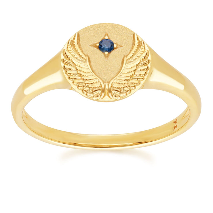 Zodiac Sapphire Virgo Signet Ring In 9ct Yellow Gold