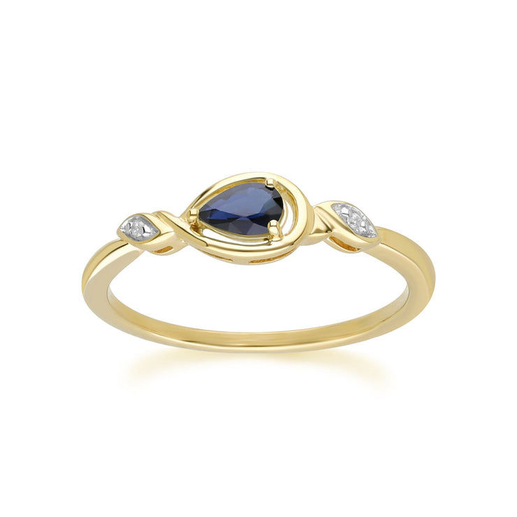 Classic Pear Sapphire & Diamond Ring In 9ct Yellow Gold