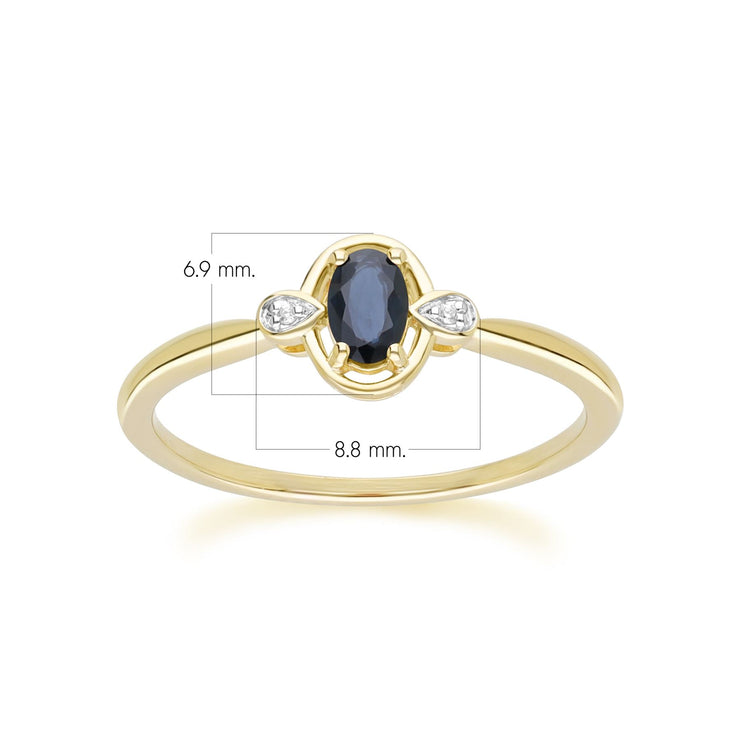 Classic Oval Sapphire & Round Diamond Ring In 9ct Yellow Gold