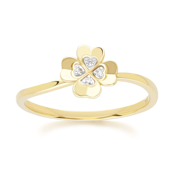 Gardenia Diamond Clover Ring in 9ct Yellow Gold