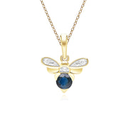Honeycomb Inspired Blue Sapphire and Diamond Bee Pendant Necklace in 9ct Yellow Gold