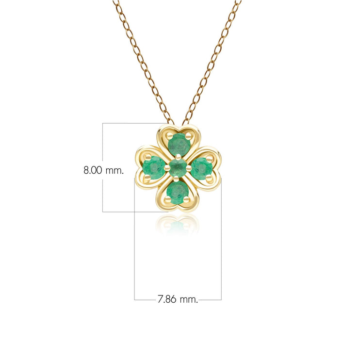 Gardenia Round Emerald Clover Pendant Necklace in 9ct Yellow Gold
