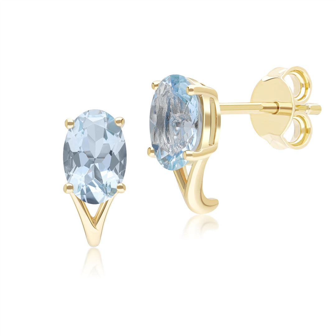 Classic Oval Aquamarine Stud Earrings in 9ct Yellow Gold 7x5mm