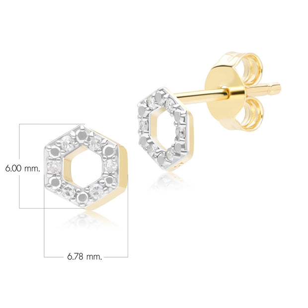 Geometric Hex Diamond Stud Earrings in 9ct Yellow Gold