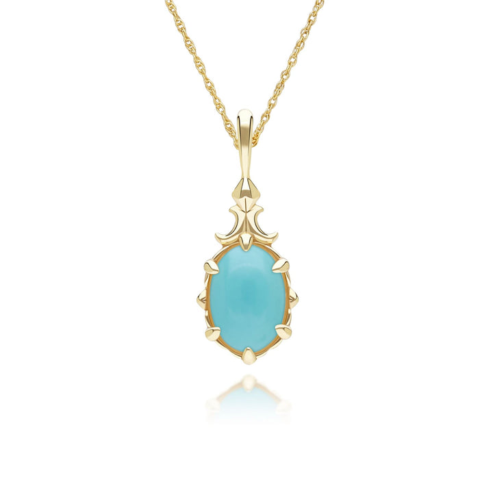 Classic Oval Turquoise Pendant Necklace in 9ct Yellow Gold