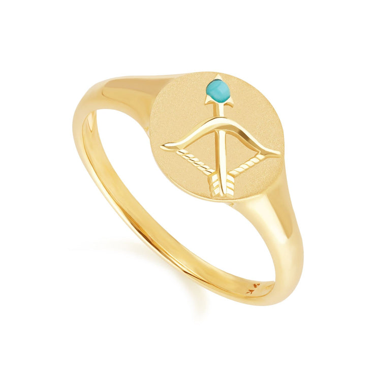 Zodiac turquoise Sagittarius Signet Ring In 9ct Yellow Gold