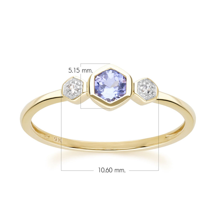 Geometric Round Tanzanite and Sapphire Ring in 9ct Yellow Gold