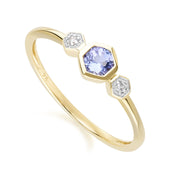 Geometric Round Tanzanite and Sapphire Ring in 9ct Yellow Gold