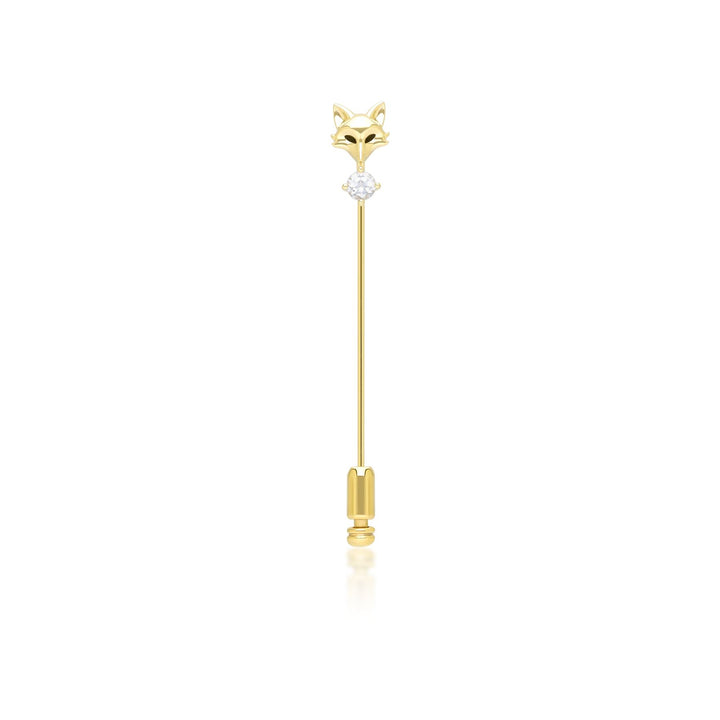 Gardenia White Topaz Fox Lapel Pin In 9ct Yellow Gold