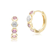 Geometric Round Pink Tourmaline and Sapphire Hoop Earrings in 9ct Yellow Gold