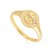 Zodiac Aquamarine Pisces Signet Ring In 9ct Yellow Gold