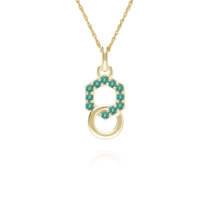 Geometric Hexagon and Round Linked with Prong set Emerald Pendant in 9ct Yellow Gold