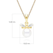 Honeycomb Inspired Pearl and Diamond Bee Pendant Necklace in 9ct Yellow Gold