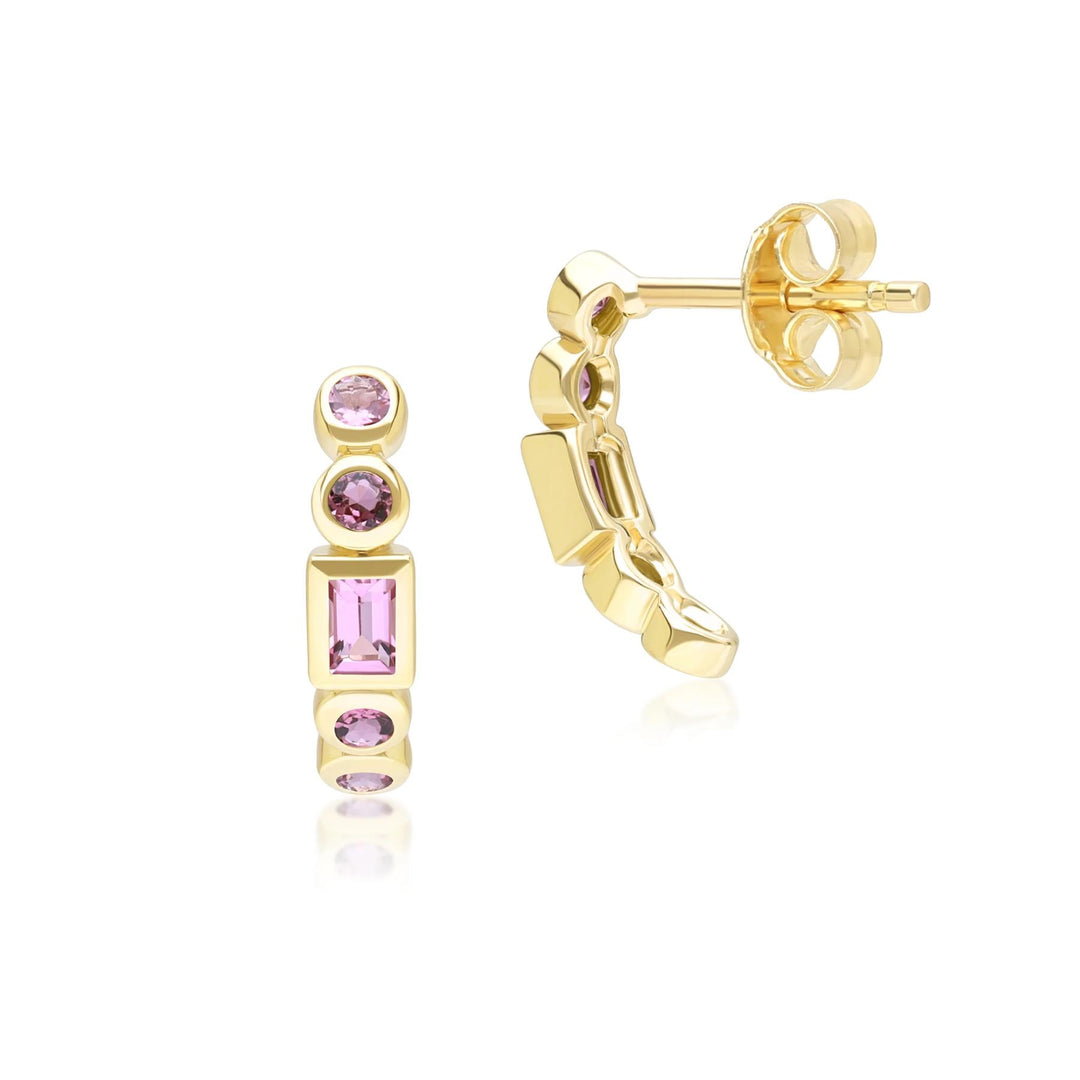 Classic Pink Tourmaline Half Eternity Hoop Earrings in 9ct Yellow Gold