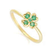 Gardenia Round Emerald Clover Ring in 9ct Yellow Gold