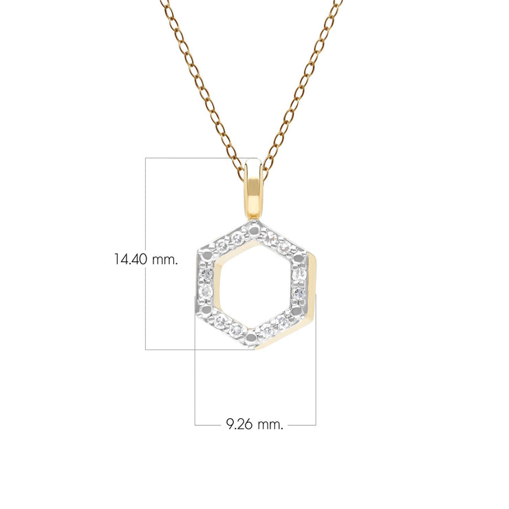 Geometric Hex Diamond Pendant Necklace in 9ct Yellow Gold